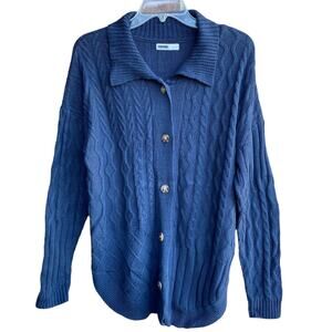 New Sonoma Women's Blue Cable Knit Long Sleeves Collared Cardigan Size S